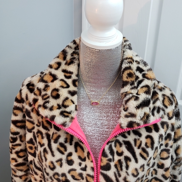 💥Sale LEOPARD PRINT CROPPED JACKET/PINK TRIMMING - Picture 5 of 6